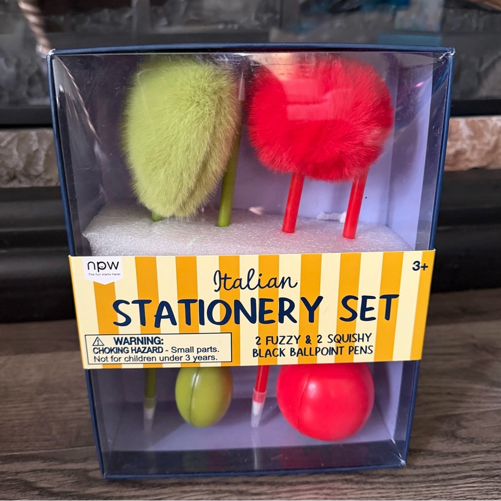 NPW Italian Stationery Set - Red and Green Fuzzy Pens